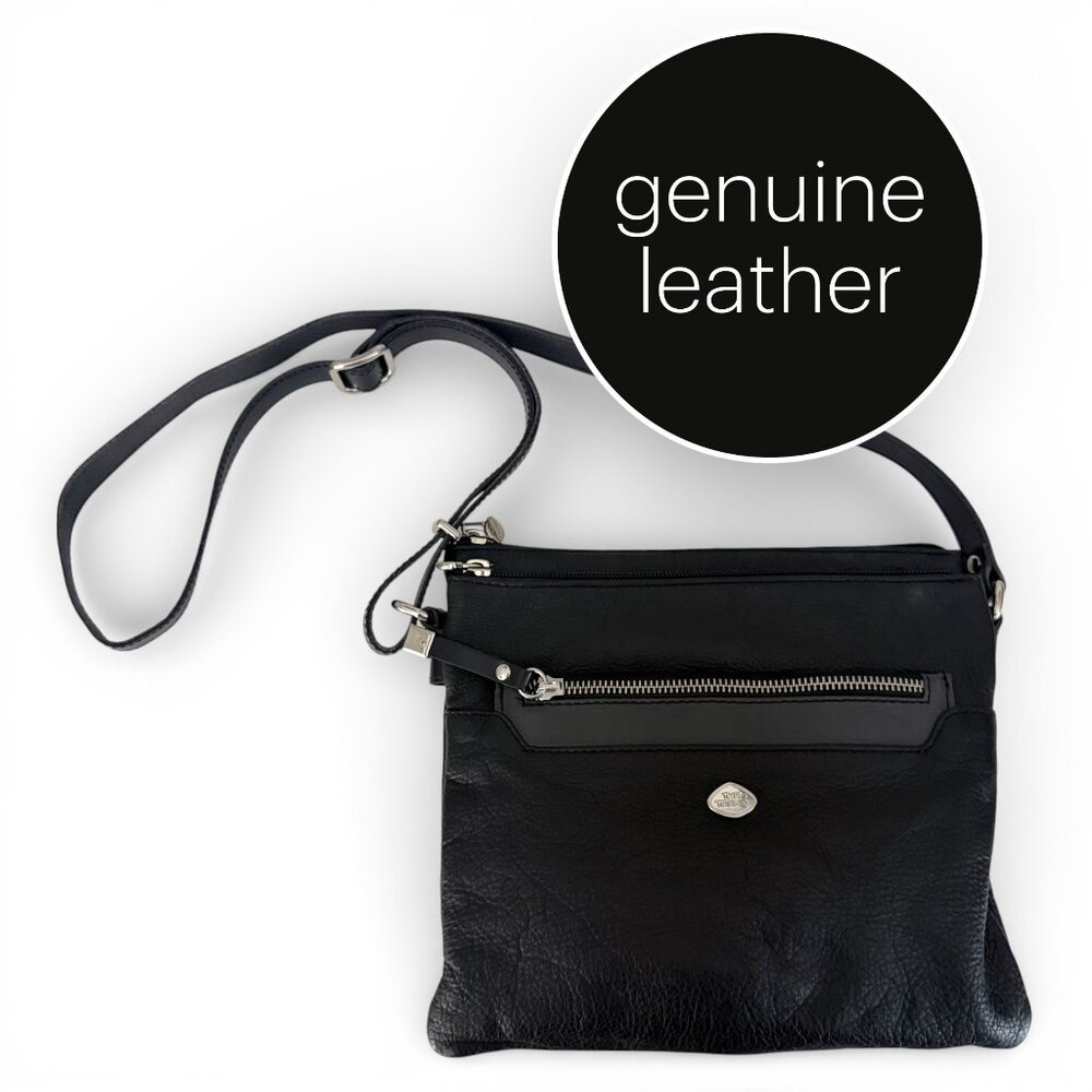 Genuine Italian Leather Black Crossbody Bag With Adjustable Shoulder Strap
